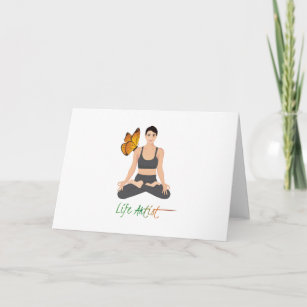Yoga Life Artist Slogan Girl Lotus Pose Butterfly Card