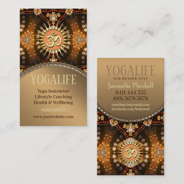 Yoga Life Caramel Gold OM New Age Business Card (Front/Back)