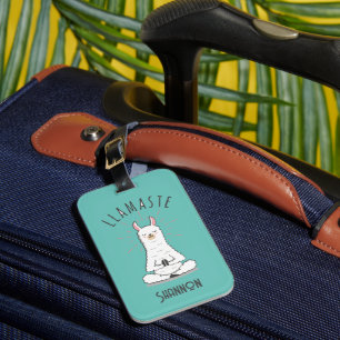 Yoga Llama - Llamaste Pun Monogram Name Luggage Tag