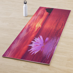 Yoga Lotus Flower Peaceful Sunset on Water Yoga Mat