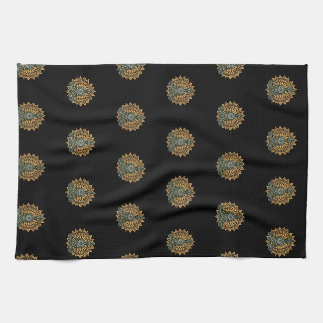 Yoga Lotus Pose Zen Graphic Tea Towel (Horizontal)