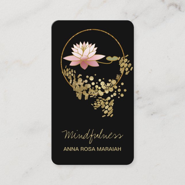 *~* Yoga Lotus Water Lily Mindfulness Glitter Business Card (Front)