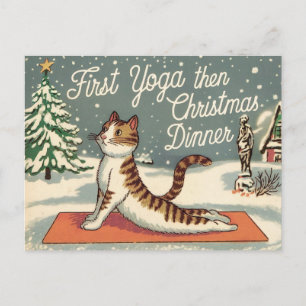 Yoga lover Christmas Vintage Cat Postcard