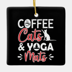 Yoga Lover Coffee Cat And Yoga Mats Ceramic Ornament