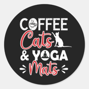 Yoga Lover   Coffee Cat And Yoga Mats Classic Round Sticker