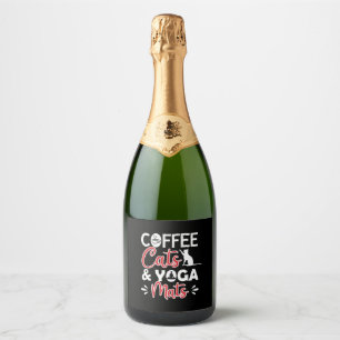 Yoga Lover Coffee Cat And Yoga Mats Sparkling Wine Label