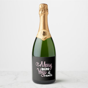 Yoga Lover Messy Bun Yoga Pants Sparkling Wine Label