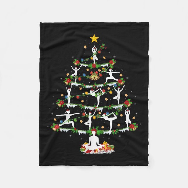 Yoga Lover Xmas Lighting Yoga Christmas Tree  Fleece Blanket (Front)