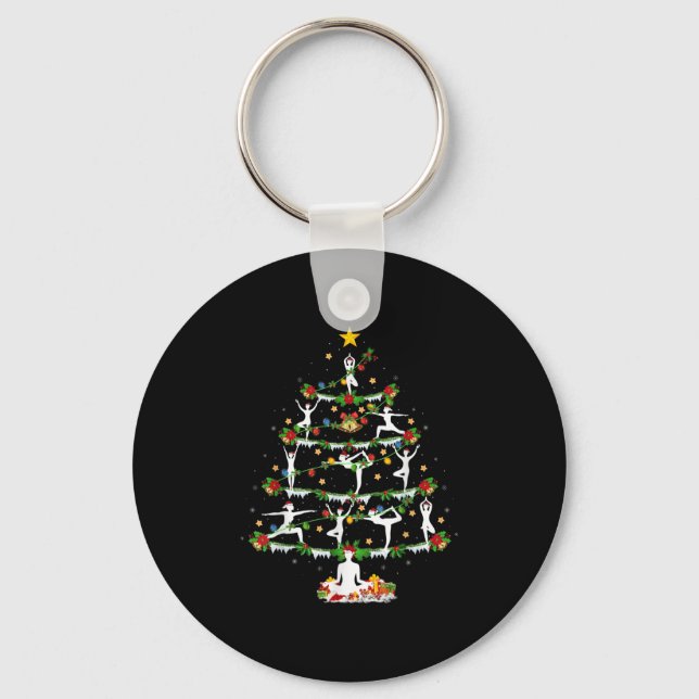 Yoga Lover Xmas Lighting Yoga Christmas Tree  Key Ring (Front)