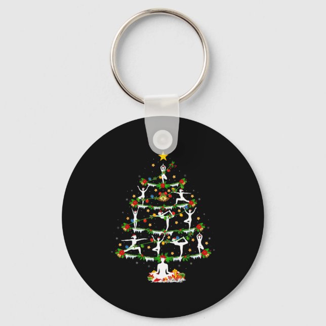 Yoga Lover Xmas Lighting Yoga Christmas Tree  Key Ring (Front)