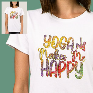 Yoga Makes Me Happy Pastel Rainbow on White        T-Shirt