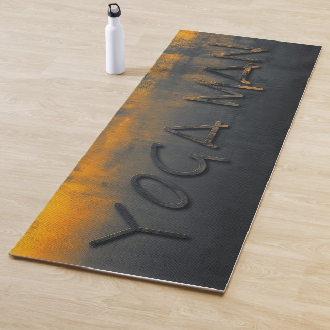 Yoga Man Yellow Blue Grey rustic Mat (In Situ)