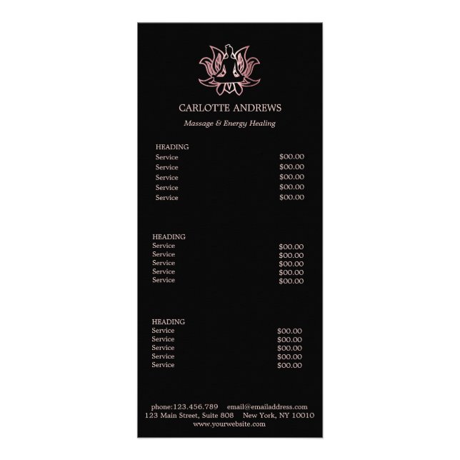 Yoga Mandala Salon Price List Rack Card (Front)