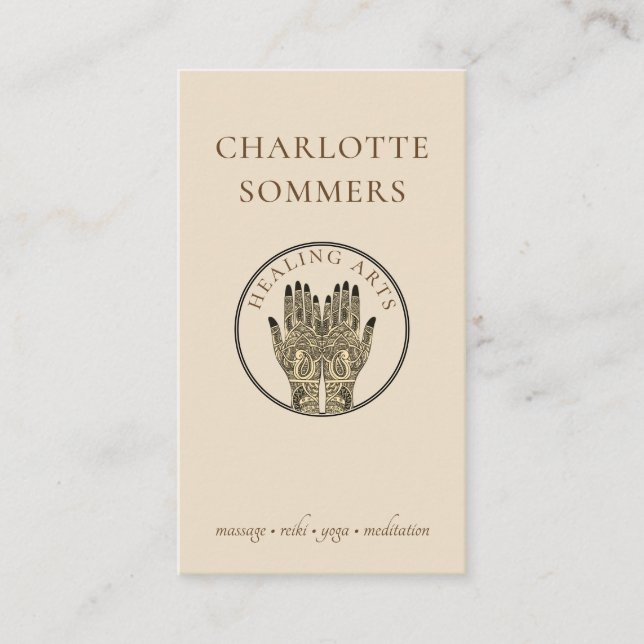 Yoga Massage Henna Hands  Business Card (Front)