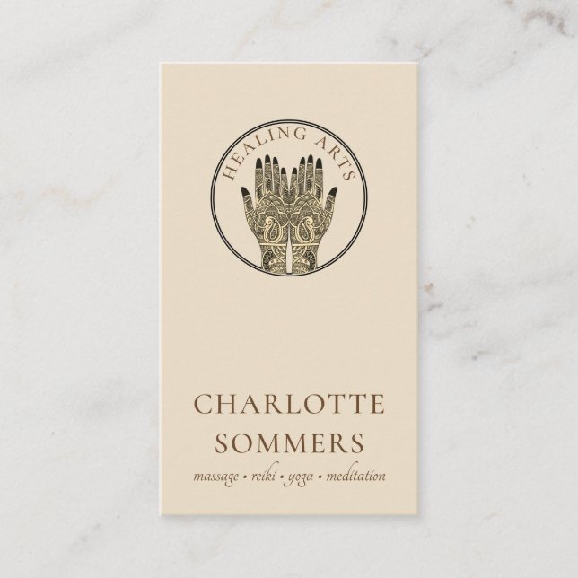 Yoga Massage Mehndi Henna Hands Business Card (Front)