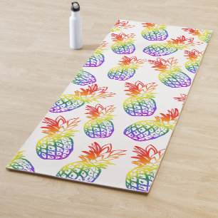 Yoga Mat featuring a vibrant rainbow pineapple 