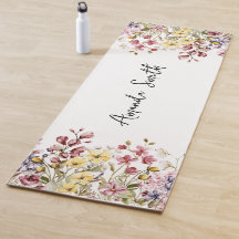 Yoga Mat Floral Customized Name Wild Flowers