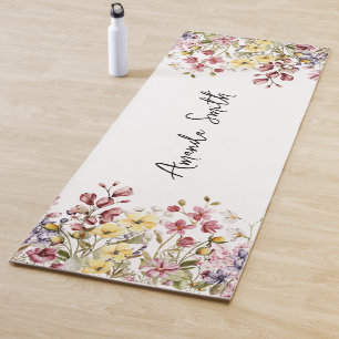 Yoga Mat Floral Customized Name Wild Flowers