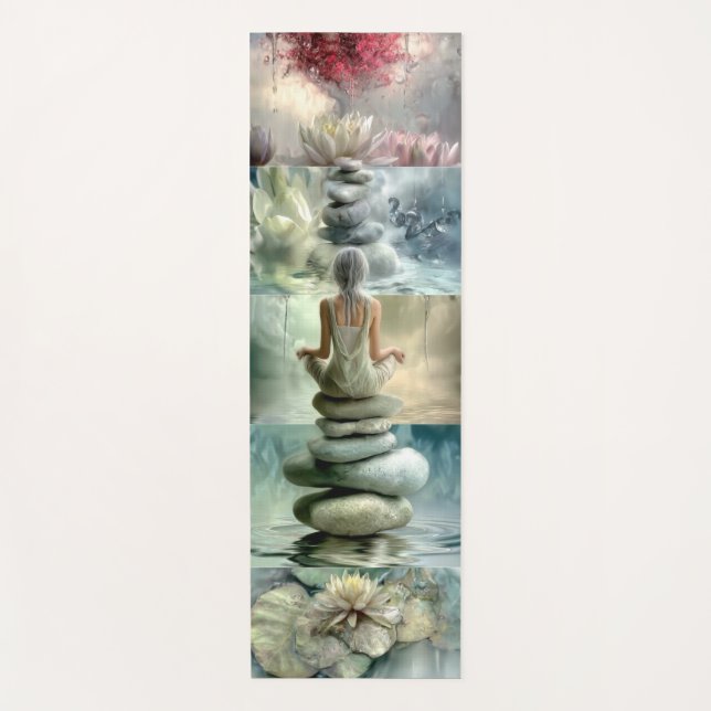 Yoga Mat Serene Balanced Stone and Meditation  (Front)