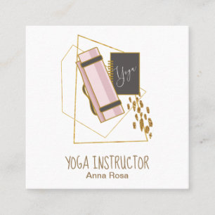 *~* Yoga Mat Yoga Instructor Gold Glitter Polygon Square Business Card