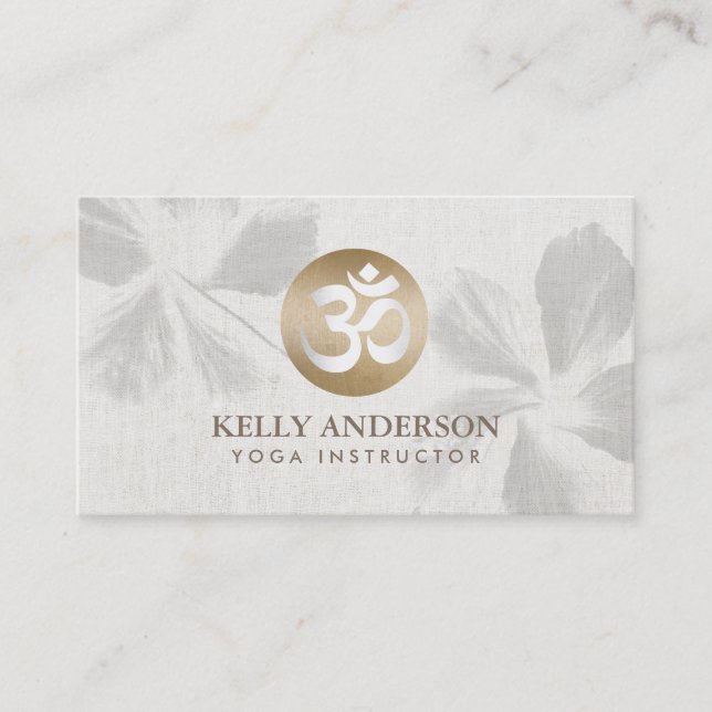 Yoga Mediation Monogram Gold Om Sign Zen Floral Business Card (Front)