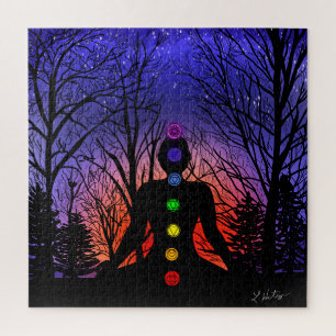 Yoga Meditating in the Park   Sunset and Trees  Jigsaw Puzzle