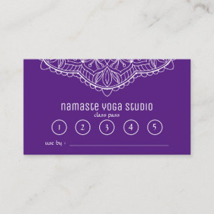 Yoga Meditation Class Pass Purple Handrawn Mandala Loyalty Card