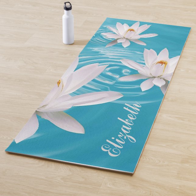 YOGA MEDITATION CUSTOM NAME WHITE LOTUS YOGA MAT (In Situ)