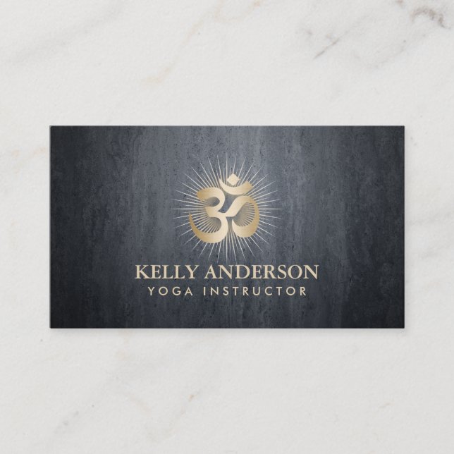 Yoga & Meditation Gold Om Mantra Dark Grey Business Card (Front)