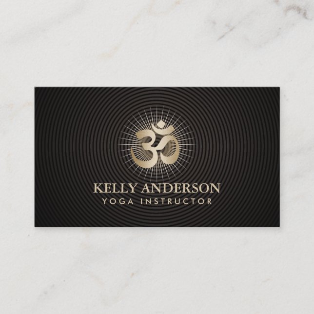 Yoga & Meditation Gold Om Mantra Elegant Dark Business Card (Front)