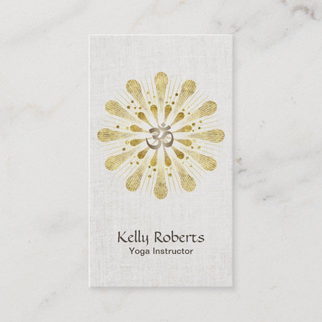 Yoga & Meditation Gold Om Sign Lotus Mandala Business Card (Front)