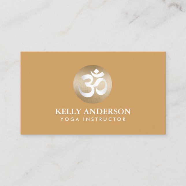 Yoga & Meditation Gold Om Symbol Plain Orange Business Card (Front)