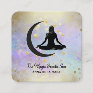 *~* Yoga Meditation Gold Woman Moon Mindfulness - Square Business Card