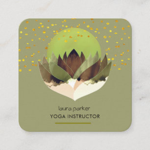 Yoga Meditation Green Lime Lotus Flower Massage  Square Business Card