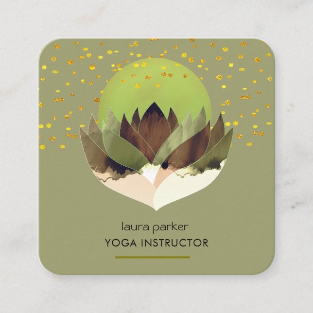 Yoga Meditation Green Lime Lotus Flower Massage  Square Business Card (Front)