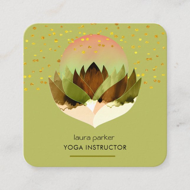 Yoga Meditation Green Lime Lotus Flower Massage  Square Business Card (Front)