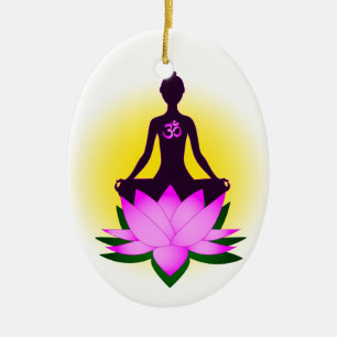 Yoga meditation in pink lotus flower ceramic tree decoration