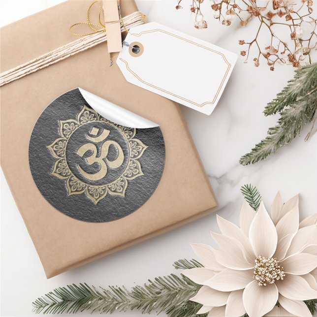 YOGA Meditation Instructor Black & Gold OM Mandala Classic Round Sticker (Creator Uploaded)
