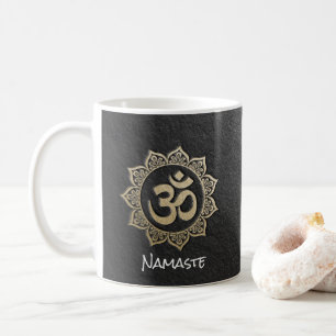 YOGA Meditation Instructor Black & Gold OM Mandala Coffee Mug