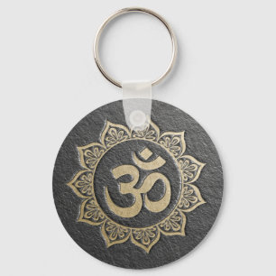 YOGA Meditation Instructor Black & Gold OM Mandala Key Ring