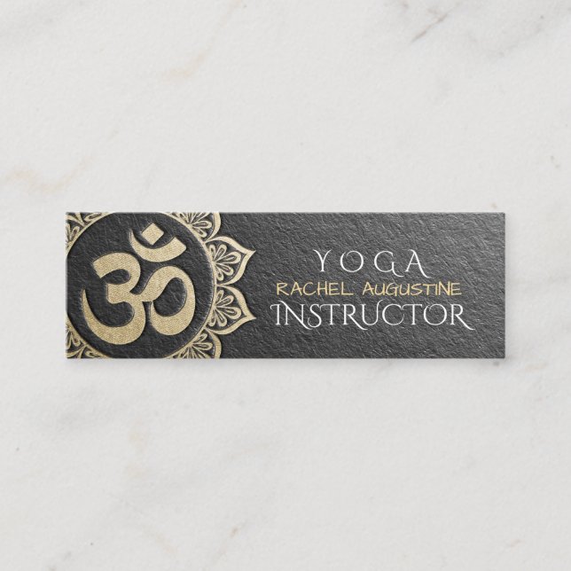 YOGA Meditation Instructor Black Gold OM Mandala Mini Business Card (Front)