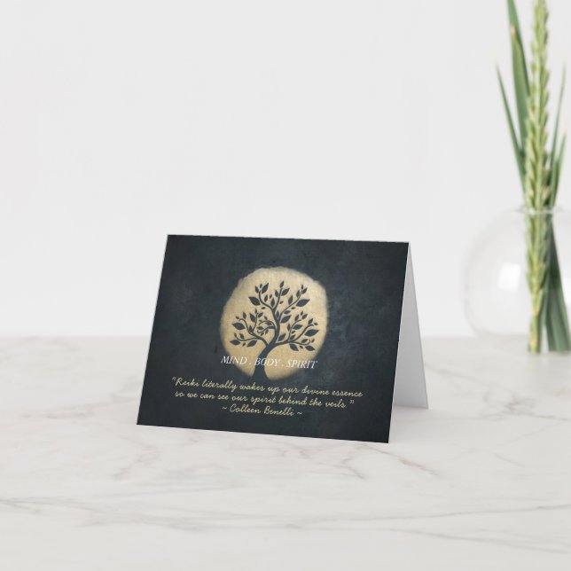 Yoga Meditation Instructor Black Gold Tree Quotes Card (Front)