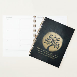 Yoga Meditation Instructor Black Gold Tree Quotes Planner