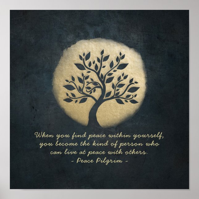 Yoga Meditation Instructor Black Gold Tree Quotes Poster (Front)