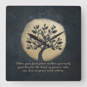 Yoga Meditation Instructor Black Gold Tree Quotes Square Wall Clock