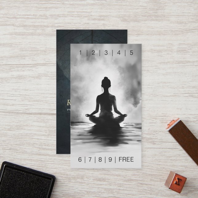 Yoga Meditation Instructor Black White InkPainting Loyalty Card (Front/Back In Situ)