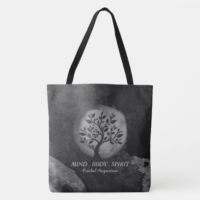 Yoga Meditation Instructor Black & White Tree Logo Tote Bag (Front)
