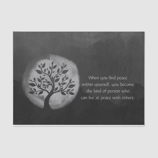 Yoga Meditation Instructor Black White Tree Quote Tissue Paper (Front)