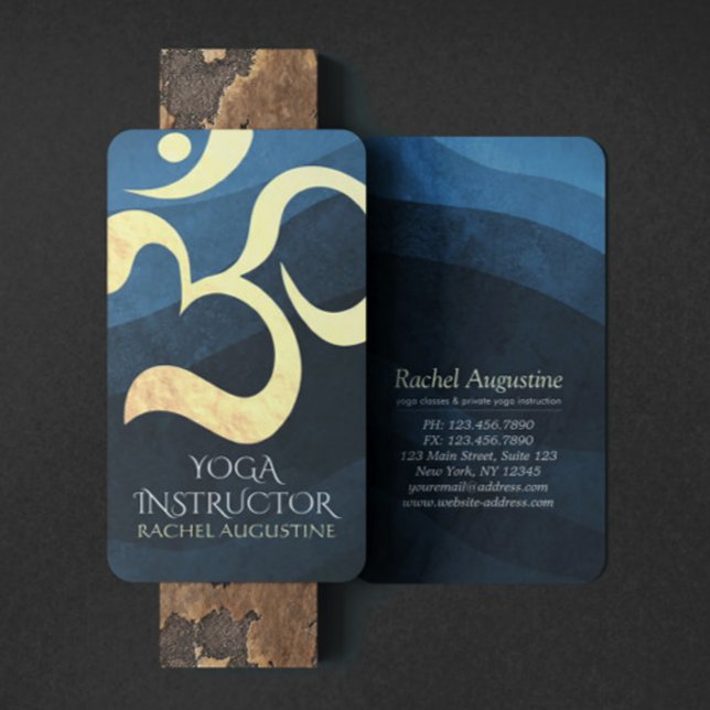 Yoga Meditation Instructor Blue and Gold OM Symbol Business Card (Creator Uploaded)