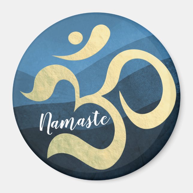 Yoga Meditation Instructor Blue and Gold OM Symbol Magnet (Front)